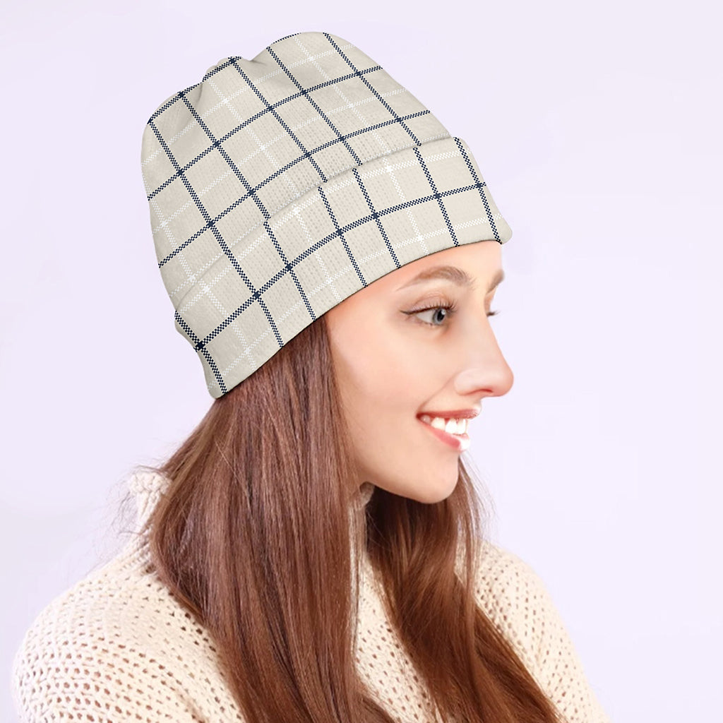 Beige Tattersall Pattern Print Beanie