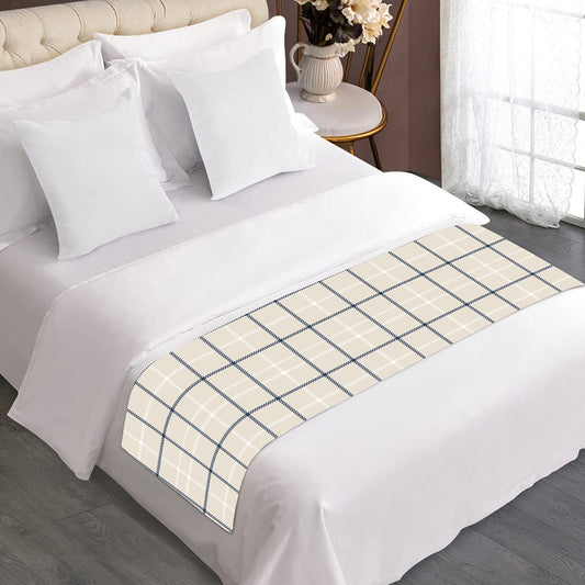 Beige Tattersall Pattern Print Bed Runner