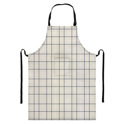 Beige Tattersall Pattern Print Bib Apron With Pocket