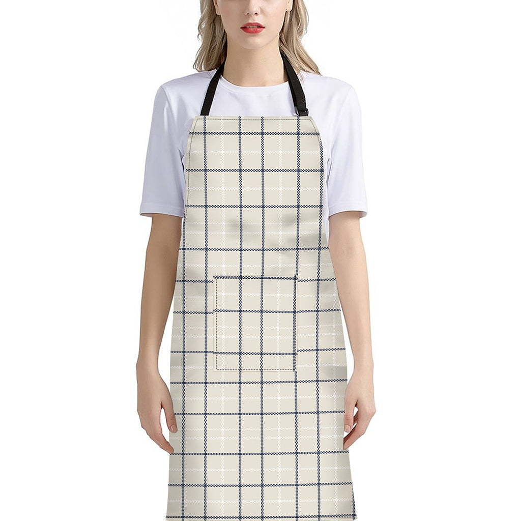 Beige Tattersall Pattern Print Bib Apron With Pocket