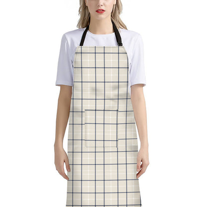 Beige Tattersall Pattern Print Bib Apron With Pocket