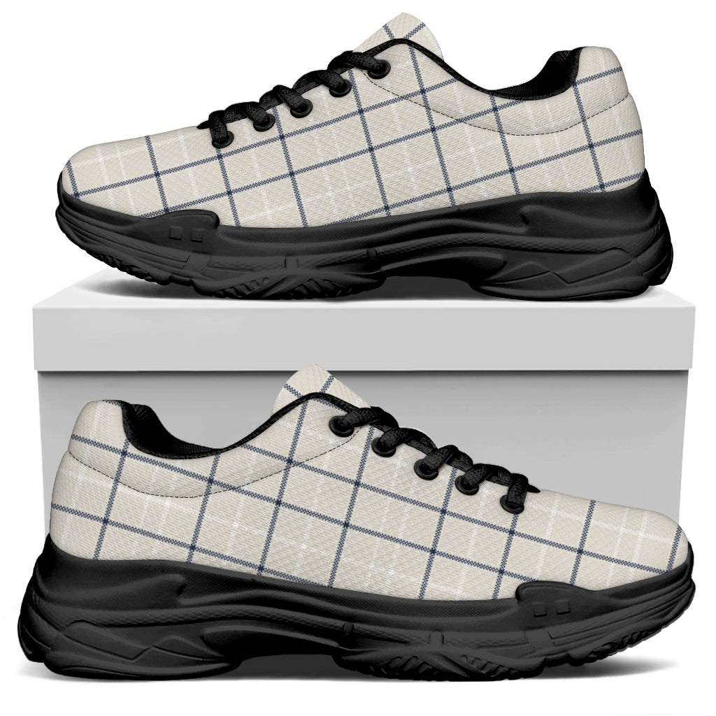 Beige Tattersall Pattern Print Black Chunky Shoes