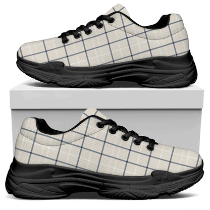 Beige Tattersall Pattern Print Black Chunky Shoes
