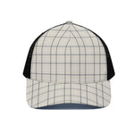 Beige Tattersall Pattern Print Black Mesh Trucker Cap