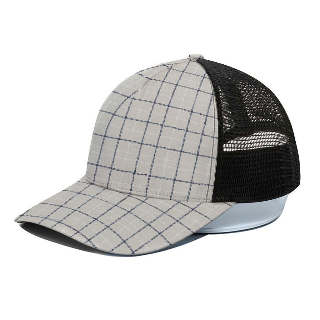 Beige Tattersall Pattern Print Black Mesh Trucker Cap