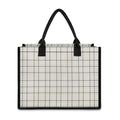 Beige Tattersall Pattern Print Canvas Tote Bag