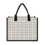 Beige Tattersall Pattern Print Canvas Tote Bag