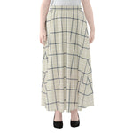 Beige Tattersall Pattern Print Chiffon Maxi Skirt