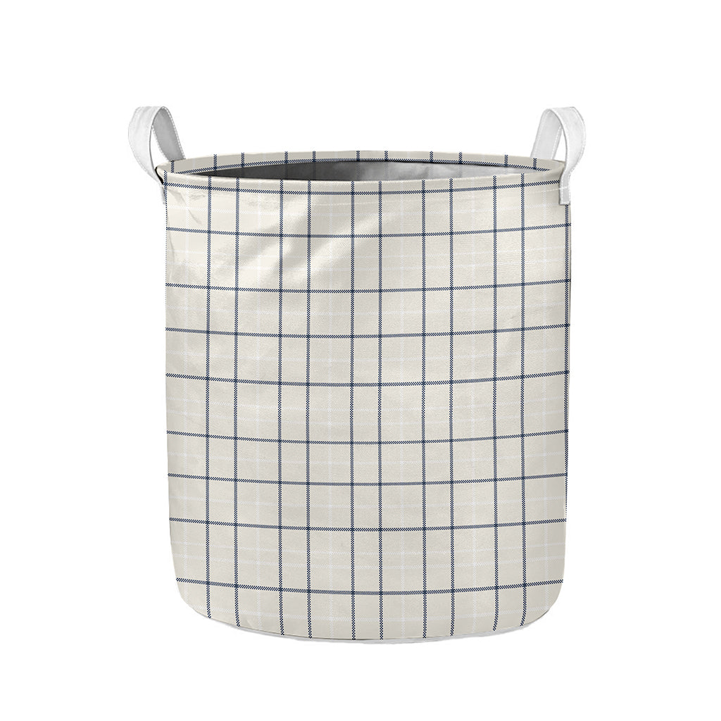 Beige Tattersall Pattern Print Collapsible Laundry Basket
