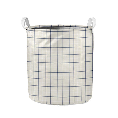 Beige Tattersall Pattern Print Collapsible Laundry Basket