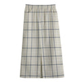 Beige Tattersall Pattern Print Cotton Front Slit Maxi Skirt