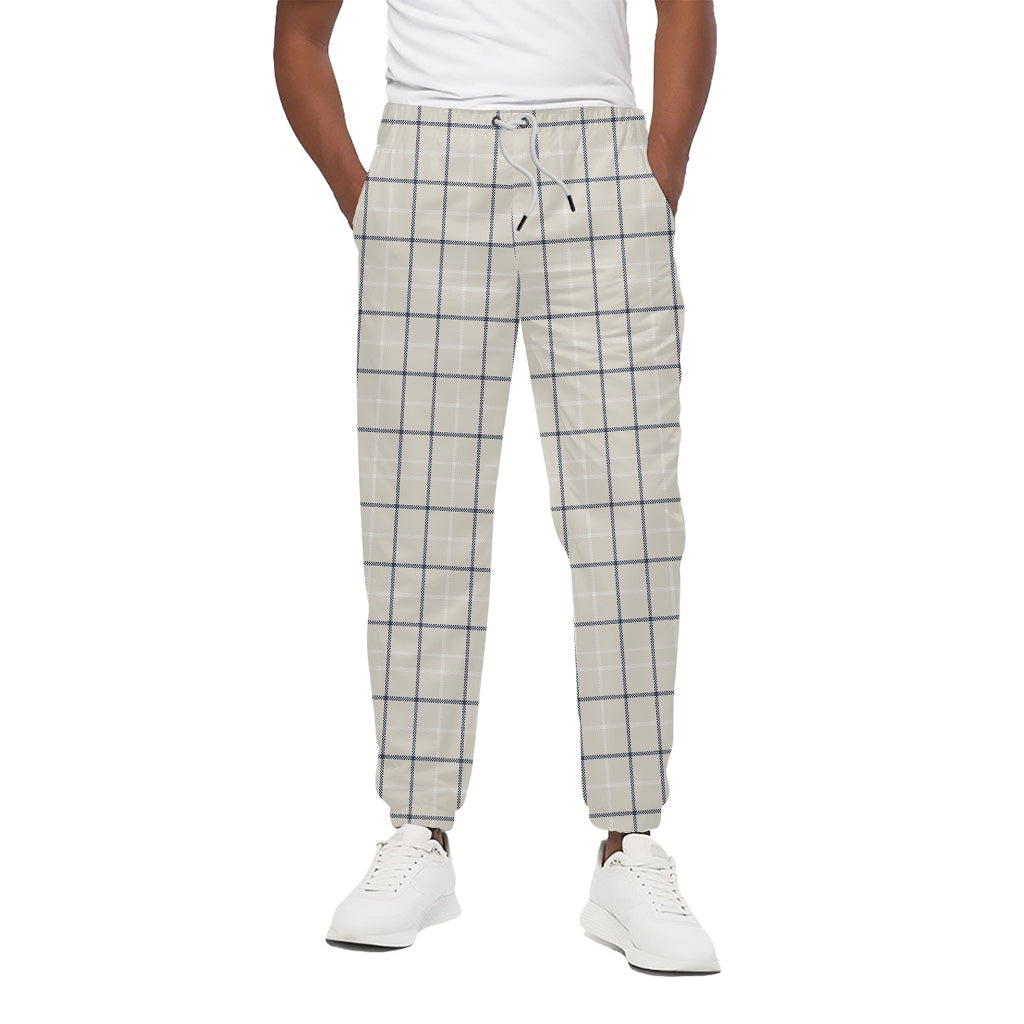 Beige Tattersall Pattern Print Cotton Pants