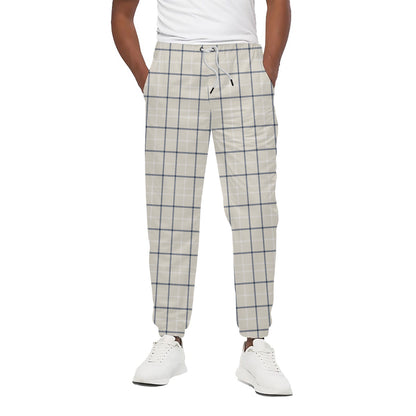 Beige Tattersall Pattern Print Cotton Pants