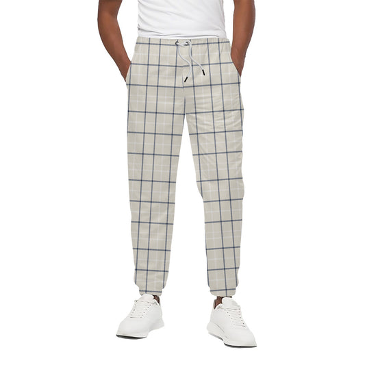 Beige Tattersall Pattern Print Cotton Pants