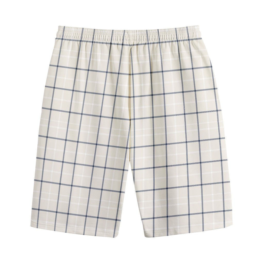 Beige Tattersall Pattern Print Cotton Shorts