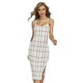 Beige Tattersall Pattern Print Cross Back Cami Dress