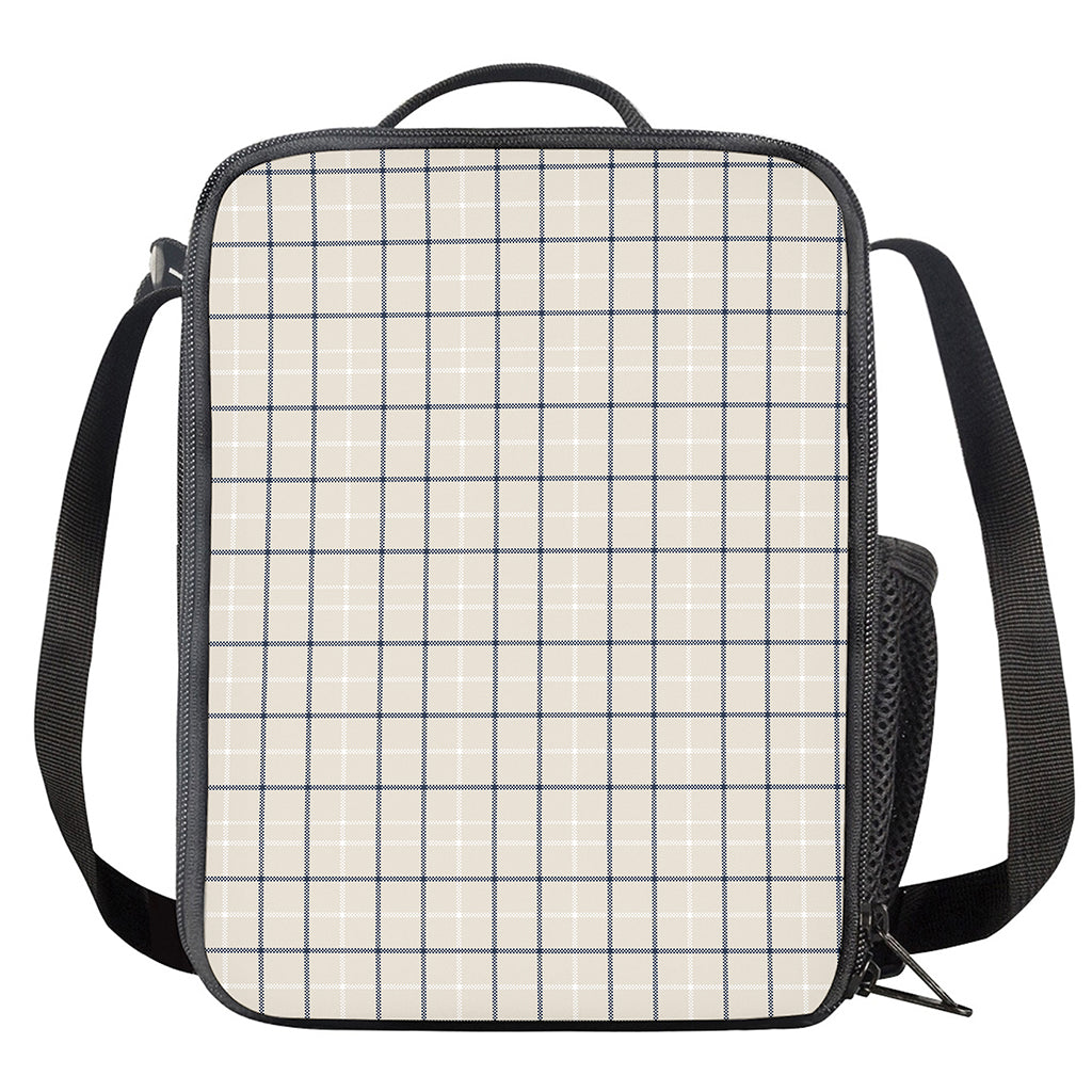 Beige Tattersall Pattern Print Crossbody Lunch Bag