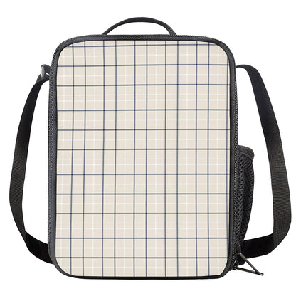 Beige Tattersall Pattern Print Crossbody Lunch Bag