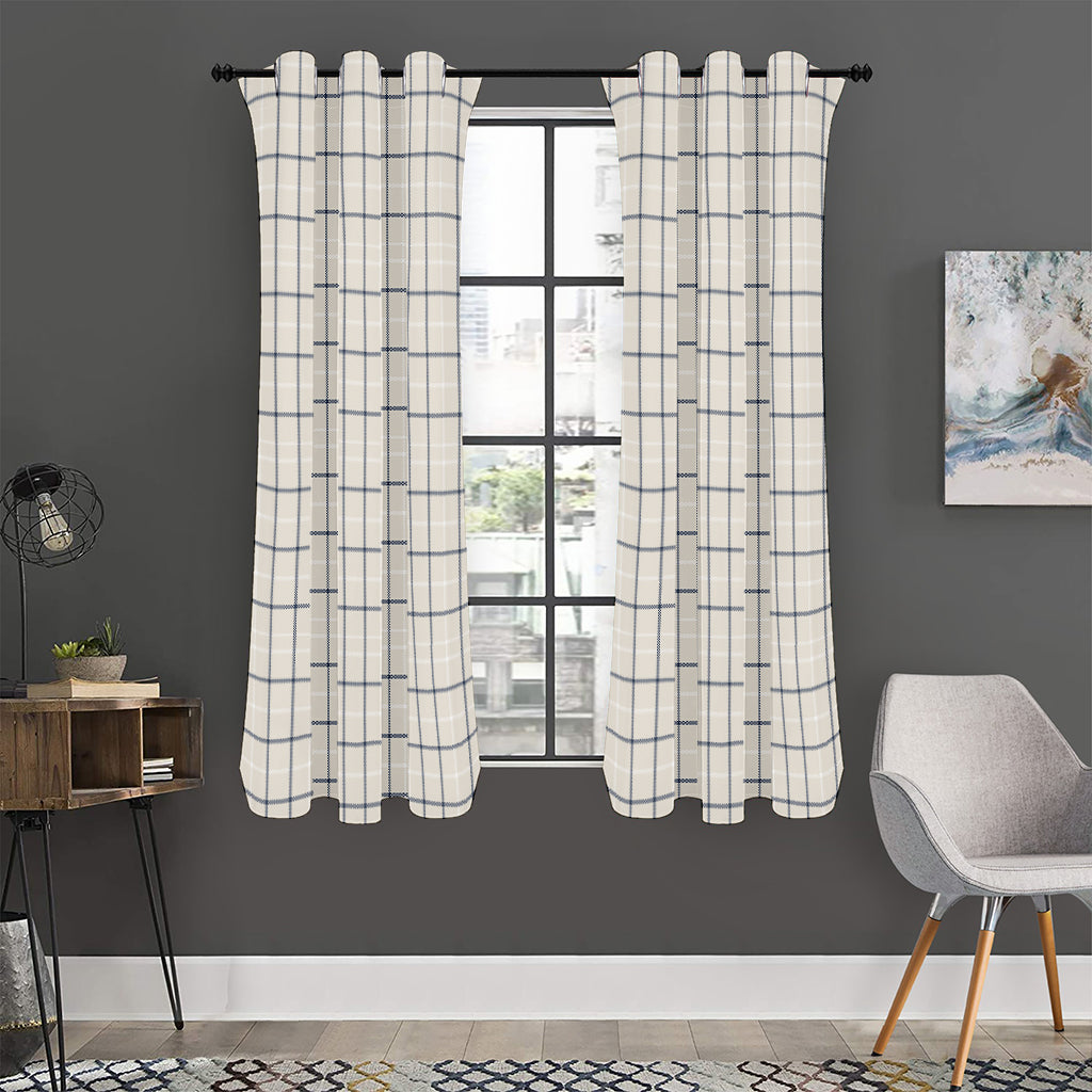 Beige Tattersall Pattern Print Curtain