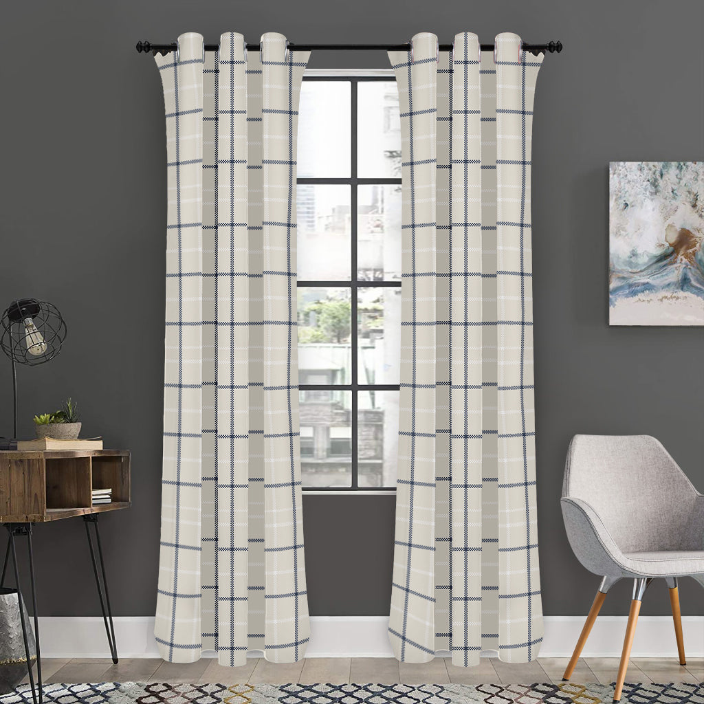 Beige Tattersall Pattern Print Curtain