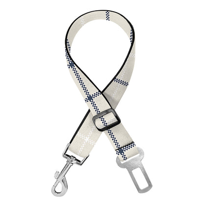 Beige Tattersall Pattern Print Dog Seat Belt