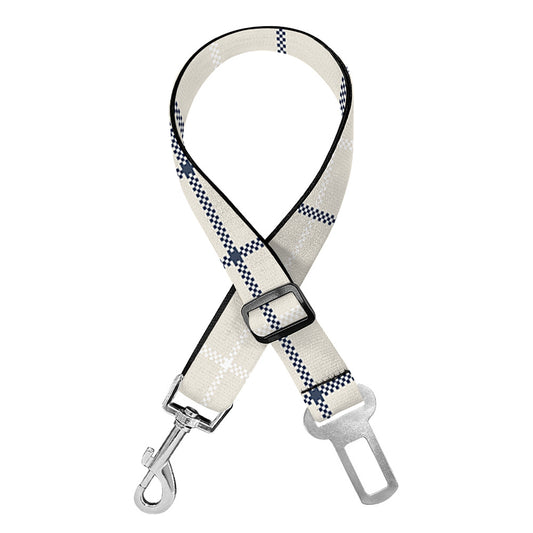 Beige Tattersall Pattern Print Dog Seat Belt
