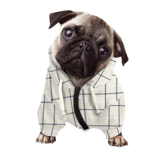Beige Tattersall Pattern Print Dog Zip Up Hoodie