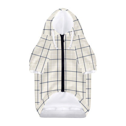 Beige Tattersall Pattern Print Dog Zip Up Hoodie