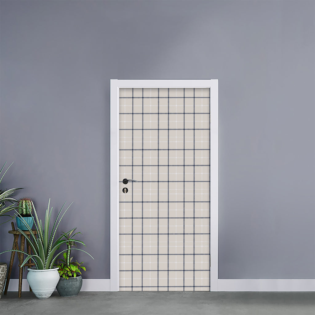 Beige Tattersall Pattern Print Door Sticker