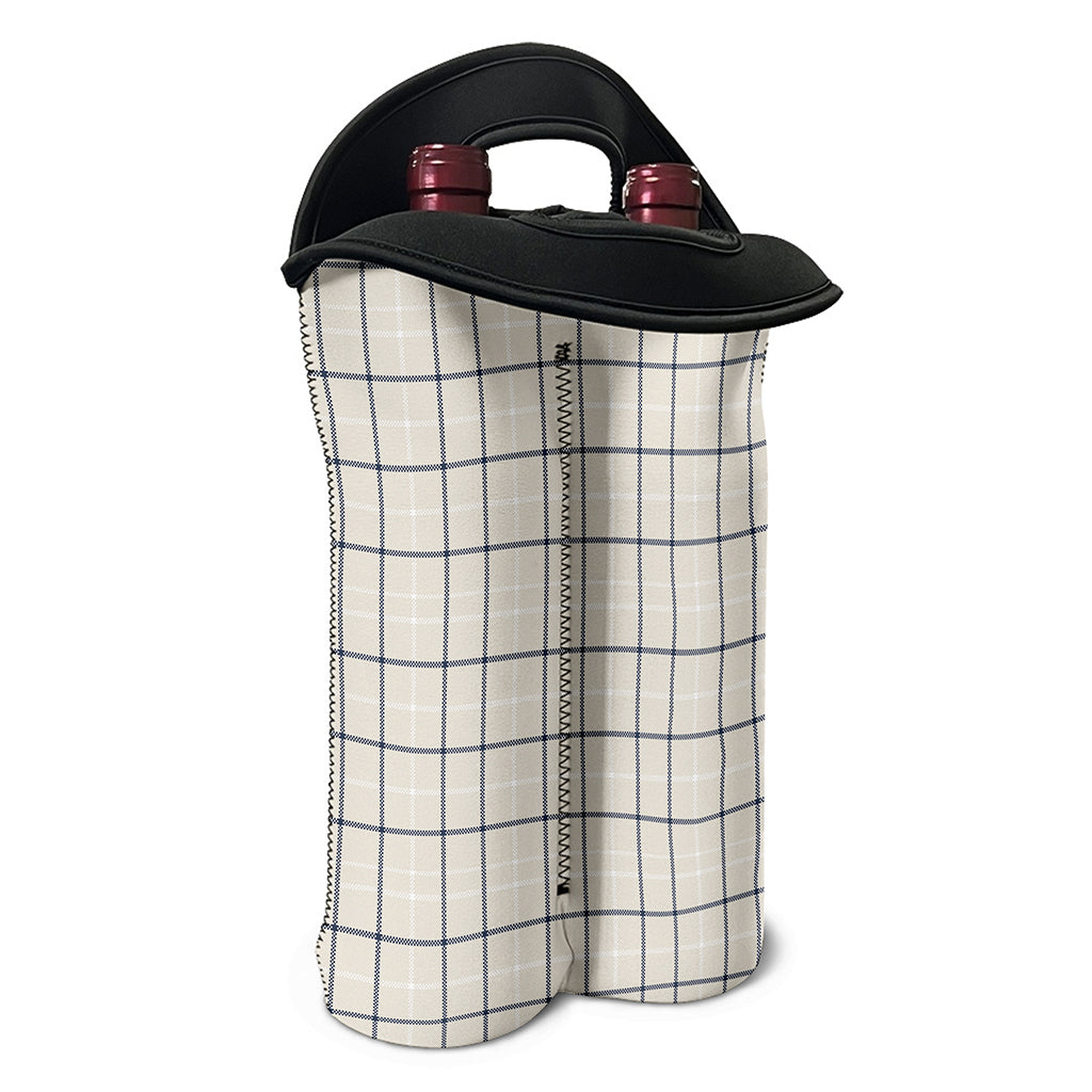 Beige Tattersall Pattern Print Double Neoprene Wine Tote