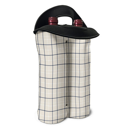 Beige Tattersall Pattern Print Double Neoprene Wine Tote