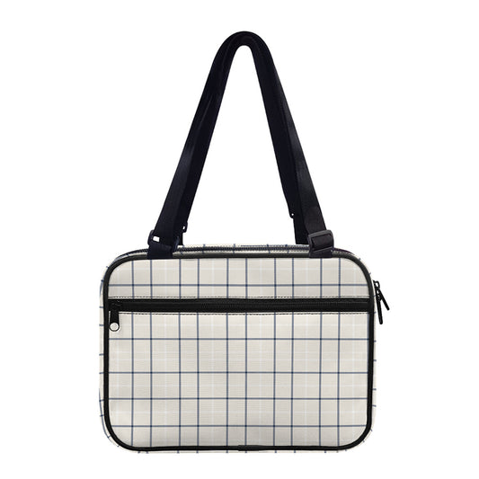 Beige Tattersall Pattern Print Double Strap Bible Bag