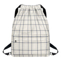 Beige Tattersall Pattern Print Drawstring Backpack