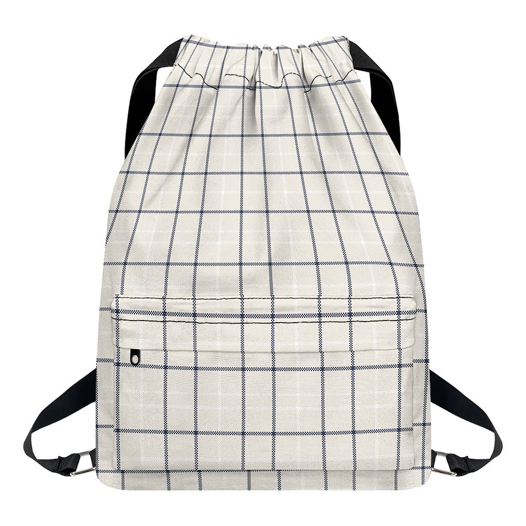 Beige Tattersall Pattern Print Drawstring Backpack
