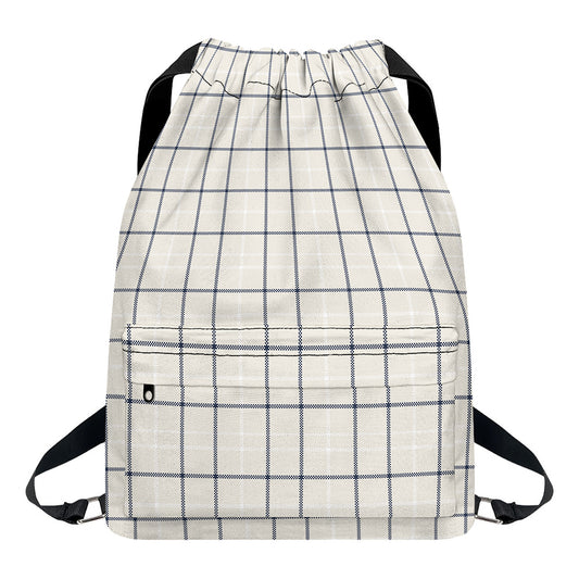 Beige Tattersall Pattern Print Drawstring Backpack