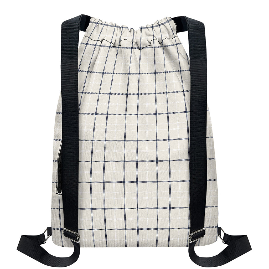Beige Tattersall Pattern Print Drawstring Backpack