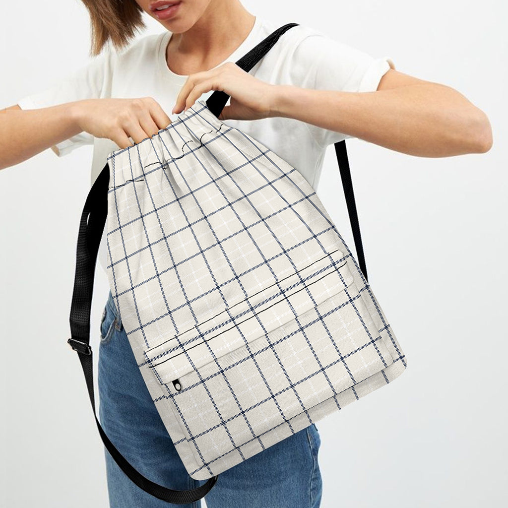 Beige Tattersall Pattern Print Drawstring Backpack