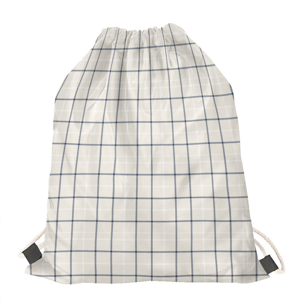 Beige Tattersall Pattern Print Drawstring Bag