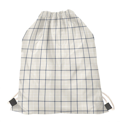 Beige Tattersall Pattern Print Drawstring Bag