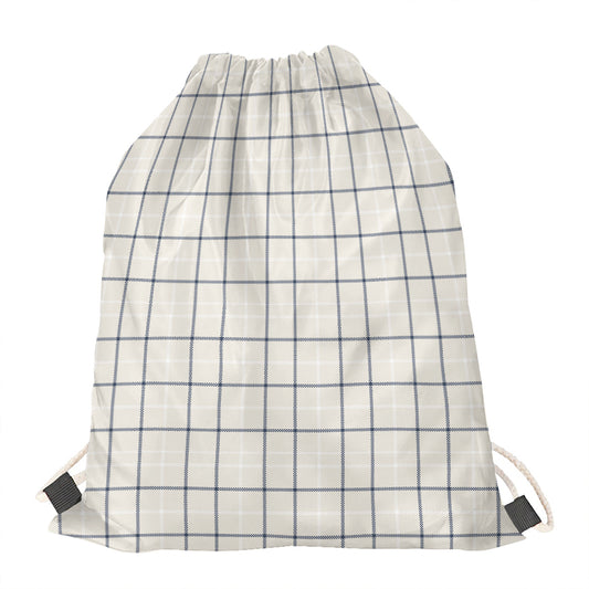 Beige Tattersall Pattern Print Drawstring Bag