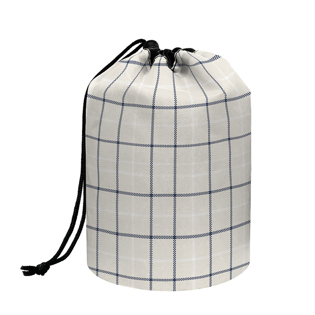 Beige Tattersall Pattern Print Drawstring Makeup Bag