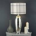 Beige Tattersall Pattern Print Drum Lamp Shade