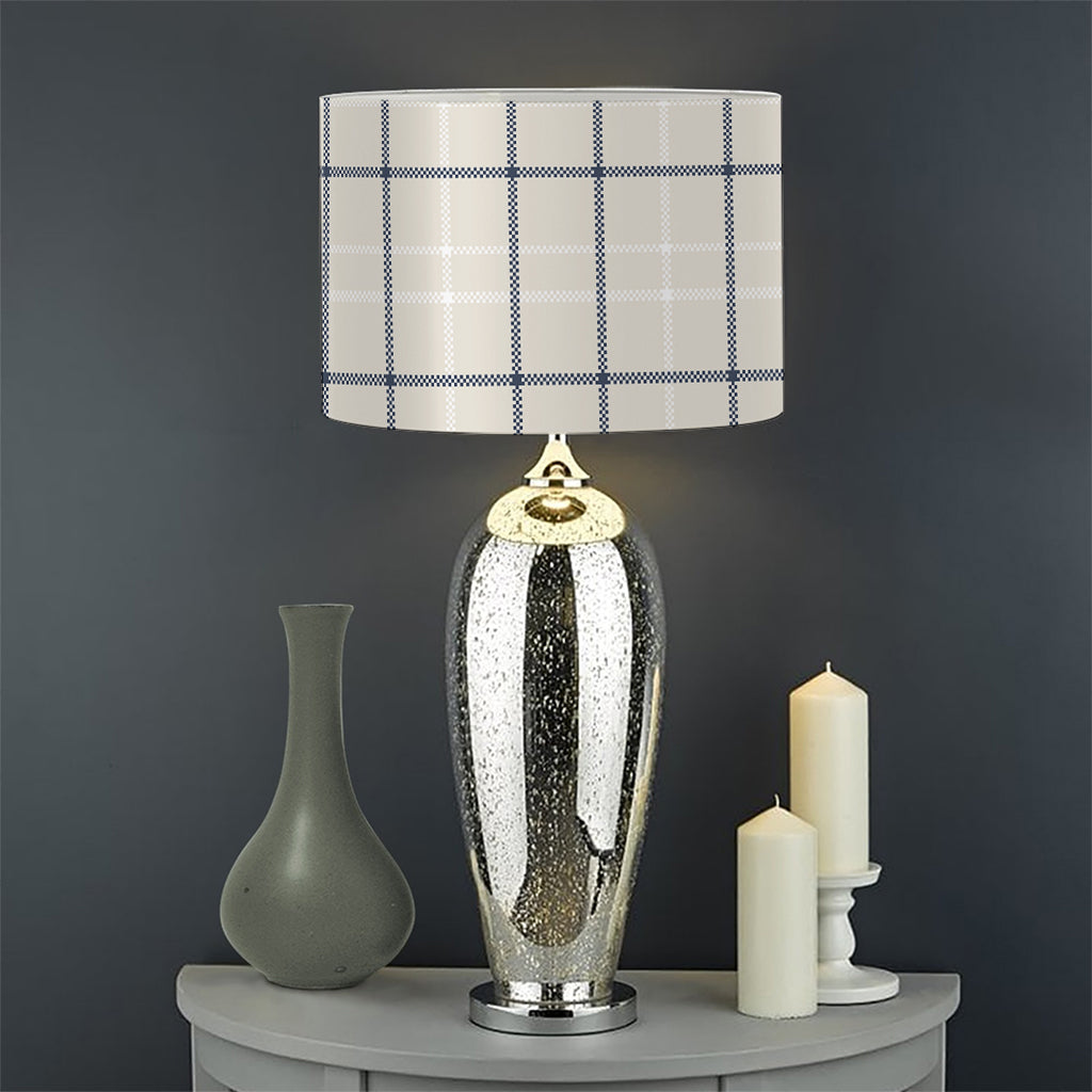 Beige Tattersall Pattern Print Drum Lamp Shade