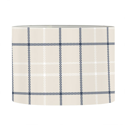 Beige Tattersall Pattern Print Drum Lamp Shade