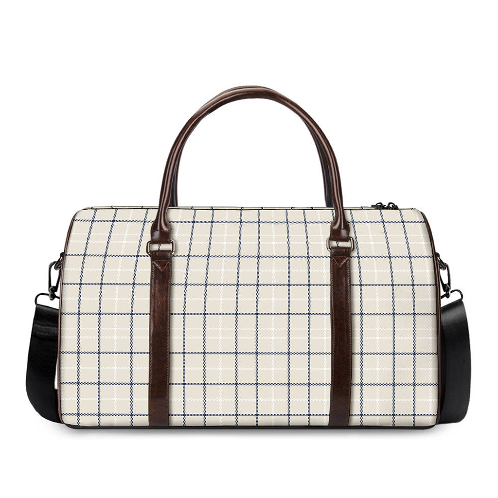 Beige Tattersall Pattern Print Duffle Bag