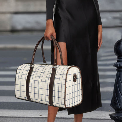 Beige Tattersall Pattern Print Duffle Bag
