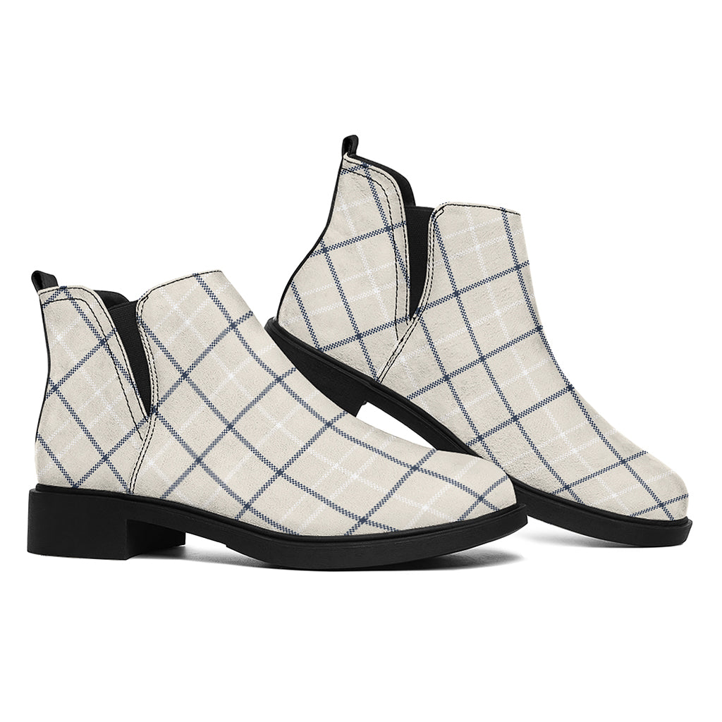 Beige Tattersall Pattern Print Flat Ankle Boots