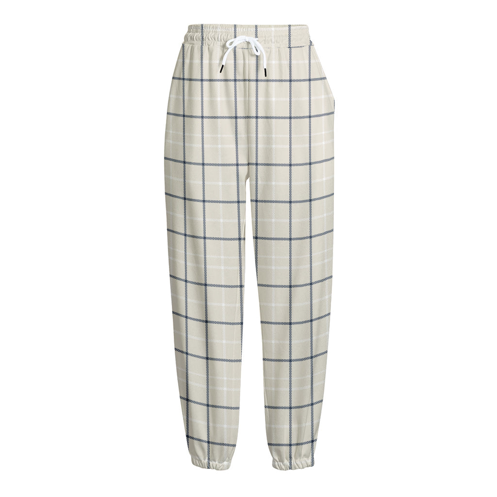 Beige Tattersall Pattern Print Fleece Lined Knit Pants