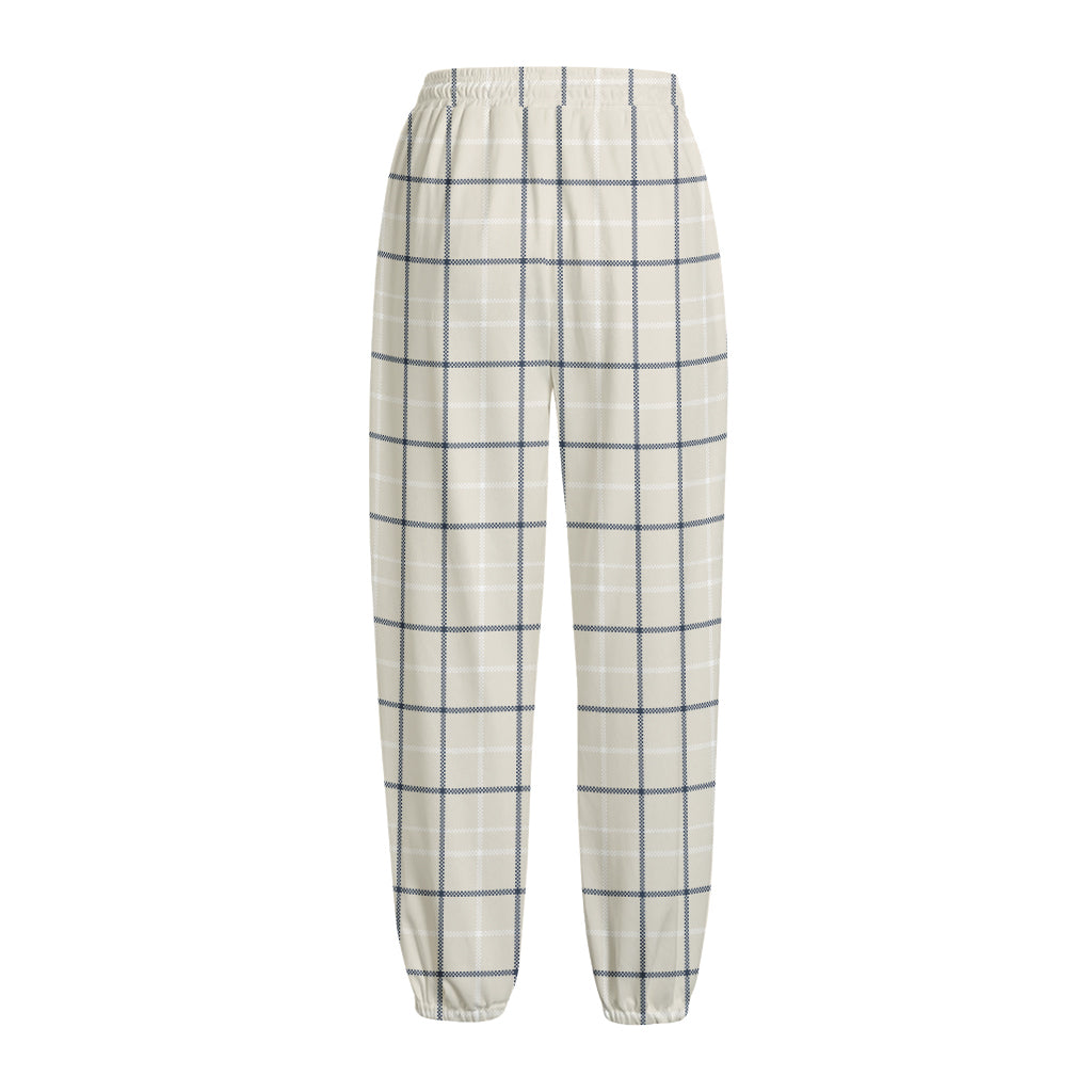 Beige Tattersall Pattern Print Fleece Lined Knit Pants