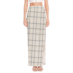 Beige Tattersall Pattern Print High Slit Maxi Skirt